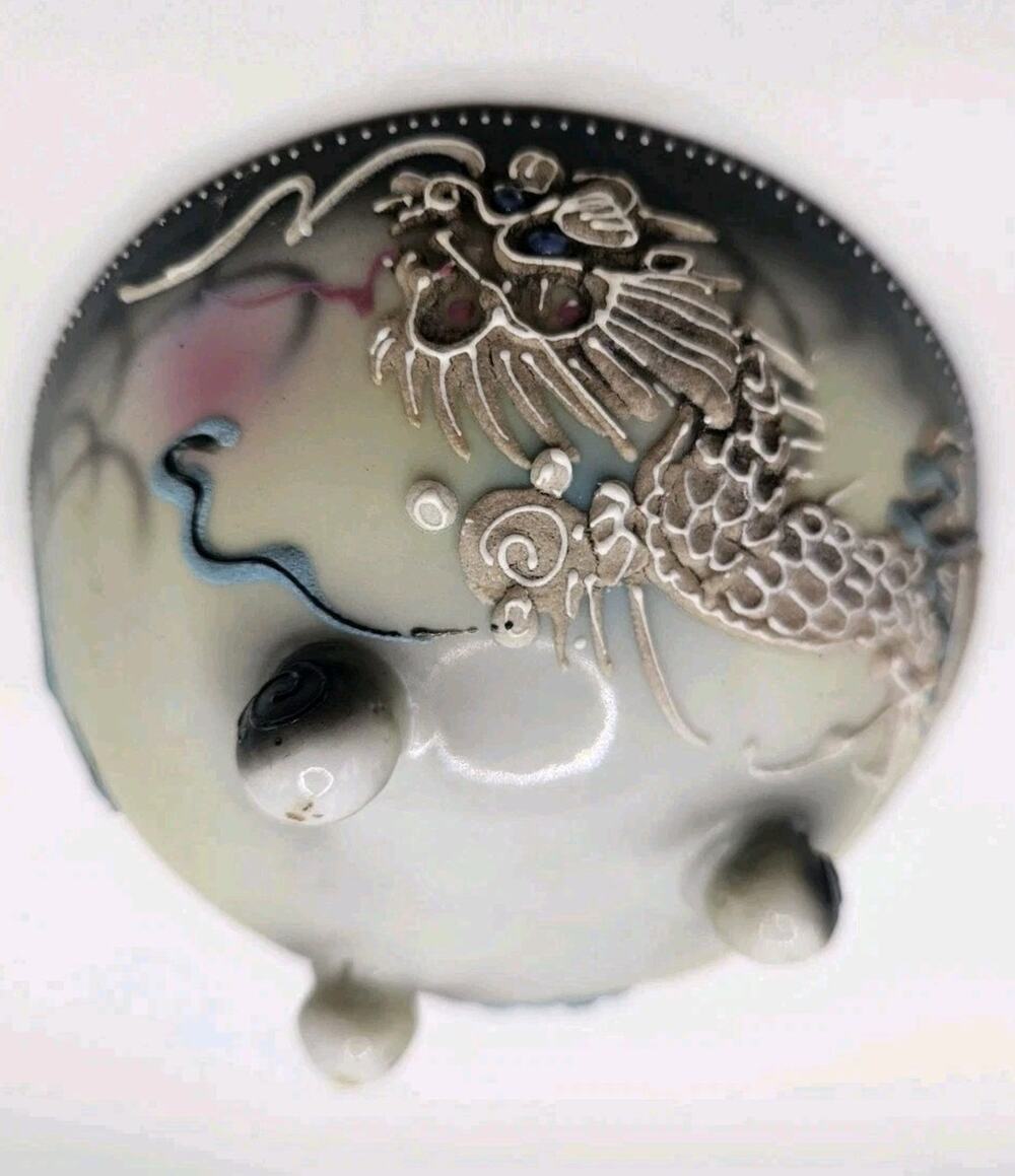 Vintage Chinese Antique Gold Blue Cloisonne Enamel Bowl Dragons 4.5” Diameter
